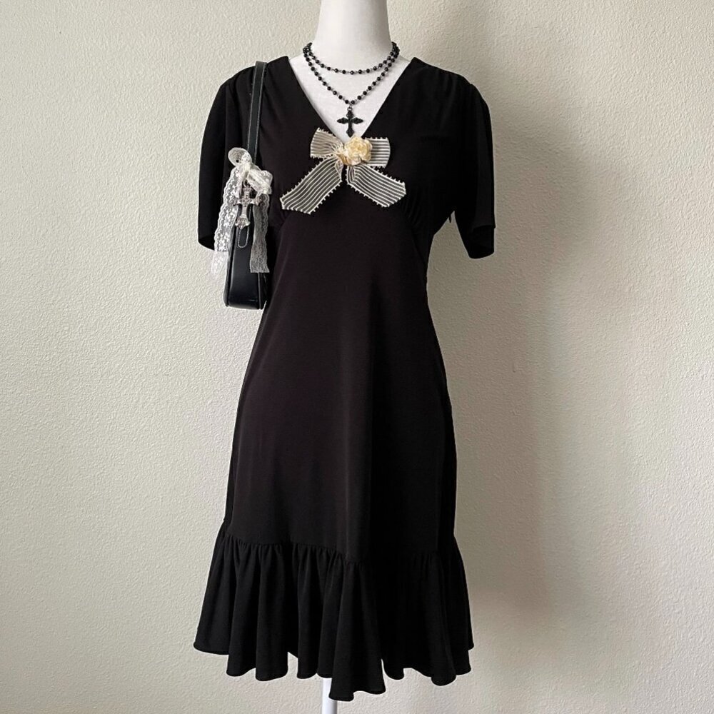 Vintage Michael Kors Black Dress W/Added Whimsical Bow Small OOAK